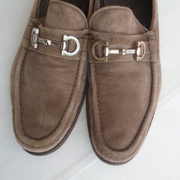 Salvatore Ferragamo Horsebit Suede Loafer Shoes TN 13894 Mens Size 9.5 D Brown main image 11